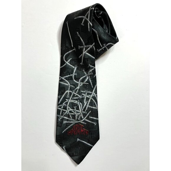 Home Improvement Mens Tie Black W/ Nails Construction Builder - Picture 1 of 5
